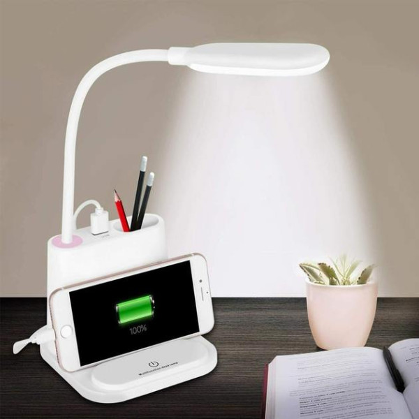 Акумуляторна настільна LED лампа DESK LAMP c USB виходом, органайзером та підставкою для смартфона 1200 мАг