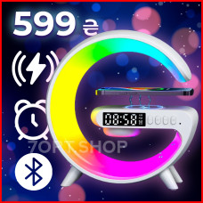 Смарт-лампа AS-K10 RGB багатофункціональна з бездротовою зарядкою для телефону Bluetooth колонкою і будильником 3в1