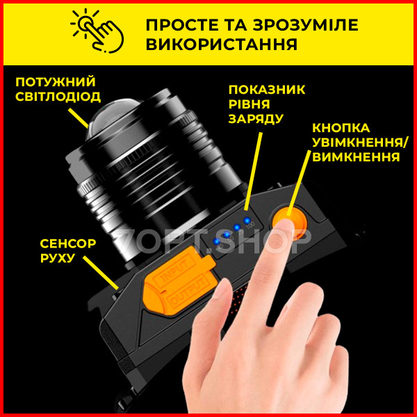 Високопотужний налобний ліхтарик PS-009 з функцією повербанка