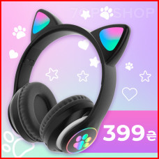 Бездротові навушники Bluetooth Cat STN-28 котячі вушка гарнітура з мікрофоном FM радіо + AUX (чорні)