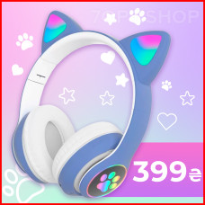 Бездротові навушники Bluetooth Cat STN-28 котячі вушка гарнітура з мікрофоном FM радіо + AUX (сині)