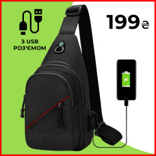 Чоловіча сумка через плече сумка-слінг із роз'ємом USB для зарядки (чорна)